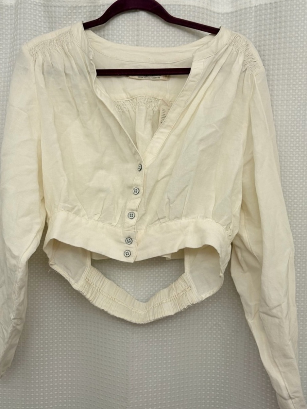 NWT Free People Fly Away Ivory Linen Blend Cropped Button Front Blouse M preppy - Picture 8 of 11